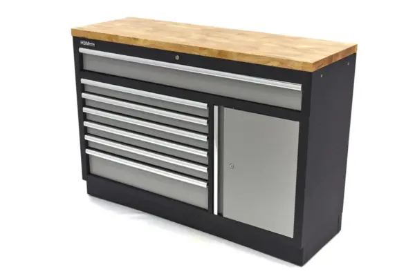 HBM 7 Schubladen 136 Cm. Professioneller Werkzeugschrank, Werkbank mit Tür für Werkstattausrüstung
