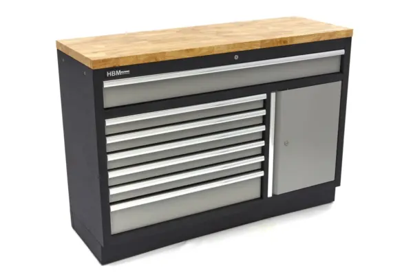 HBM 7 Schubladen 136 Cm. Professioneller Werkzeugschrank, Werkbank mit Tür für Werkstattausrüstung – Bild 3