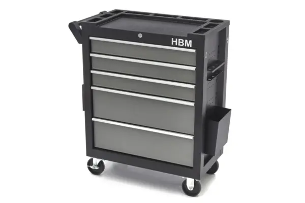 HBM Premium Werkzeugwagen mit 5 Schubladen, 80 cm, schwarz