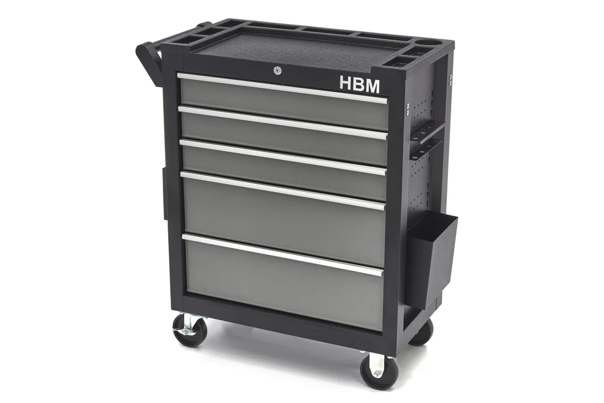 HBM Premium Werkzeugwagen mit 5 Schubladen, 80 cm, schwarz