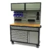 HBM fahrbare Werkbank 136 cm mit 7 Schubladen, Tür und Schrankwand, inklusive Zubehör, grau