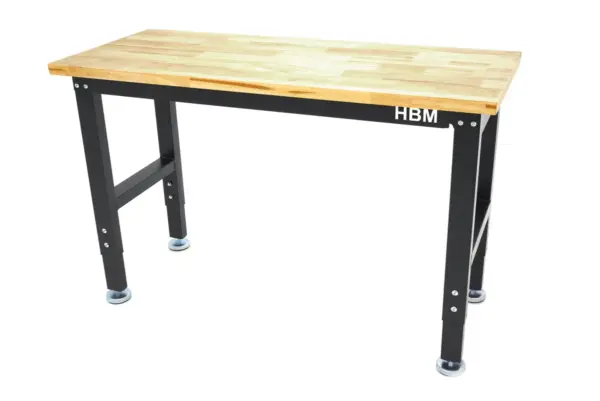 HBM höhenverstellbare Werkbank 122 cm, massive Holzarbeitsplatte, schwarz