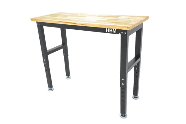 HBM höhenverstellbare Werkbank 122 cm, massive Holzarbeitsplatte, schwarz – Bild 2