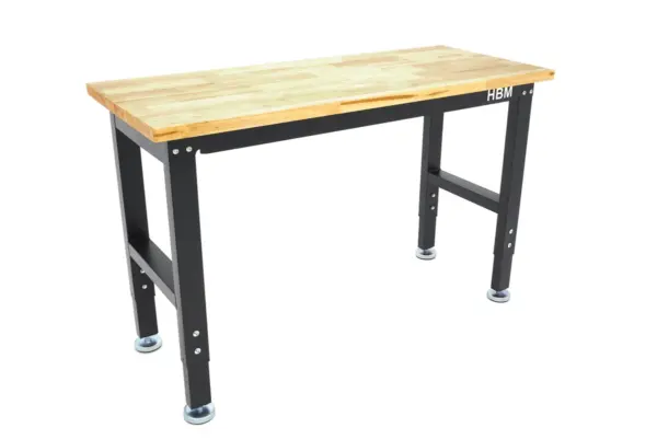 HBM höhenverstellbare Werkbank 122 cm, massive Holzarbeitsplatte, schwarz – Bild 3