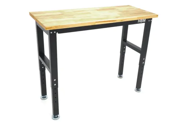 HBM höhenverstellbare Werkbank 122 cm, massive Holzarbeitsplatte, schwarz – Bild 4