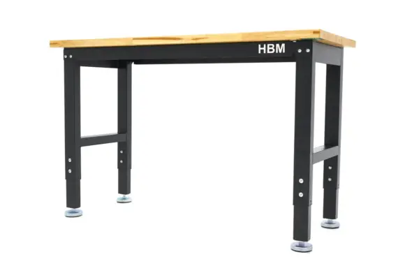 HBM höhenverstellbare Werkbank 122 cm, massive Holzarbeitsplatte, schwarz – Bild 5