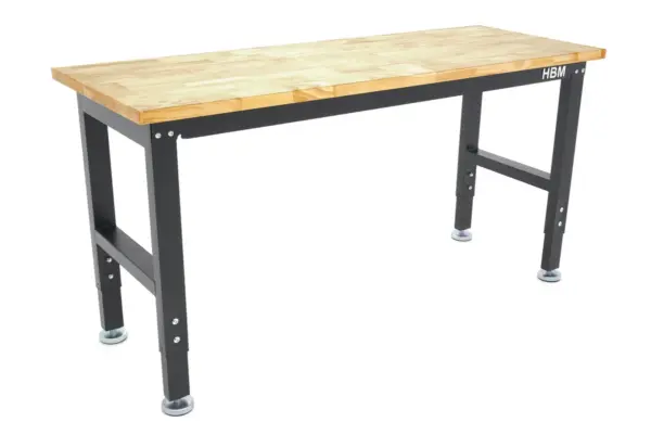 HBM höhenverstellbare Werkbank 152 cm, massive Holzarbeitsplatte, schwarz – Bild 2
