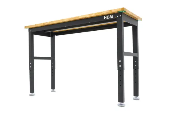 HBM höhenverstellbare Werkbank 152 cm, massive Holzarbeitsplatte, schwarz – Bild 3