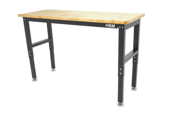 HBM höhenverstellbare Werkbank 152 cm, massive Holzarbeitsplatte, schwarz – Bild 4