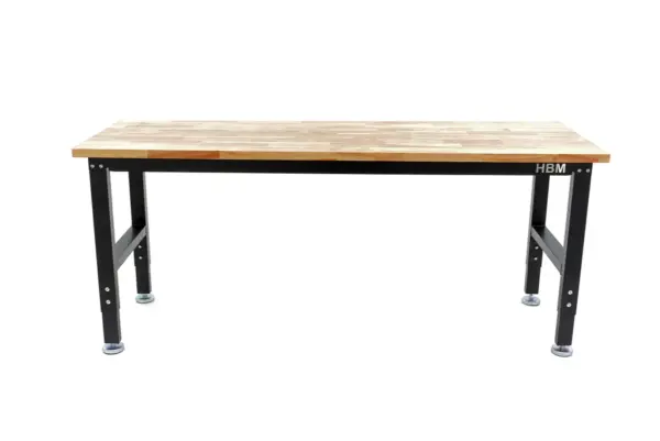 HBM höhenverstellbare Werkbank 182 cm, massive Holzarbeitsplatte, schwarz – Bild 2