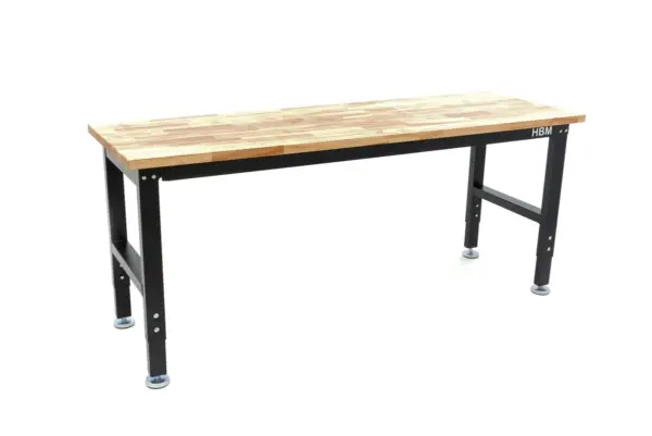 HBM höhenverstellbare Werkbank 182 cm, massive Holzarbeitsplatte, schwarz – Bild 3