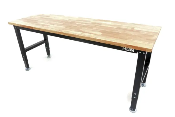 HBM höhenverstellbare Werkbank 182 cm, massive Holzarbeitsplatte, schwarz – Bild 4