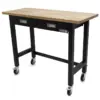 HBM Werkbank 122 cm mit 2 Schubladen, fahrbar, massive Holzarbeitsplatte, schwarz
