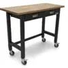 HBM Werkbank 122 cm mit 2 Schubladen, fahrbar, massive Holzarbeitsplatte, schwarz – Bild 2