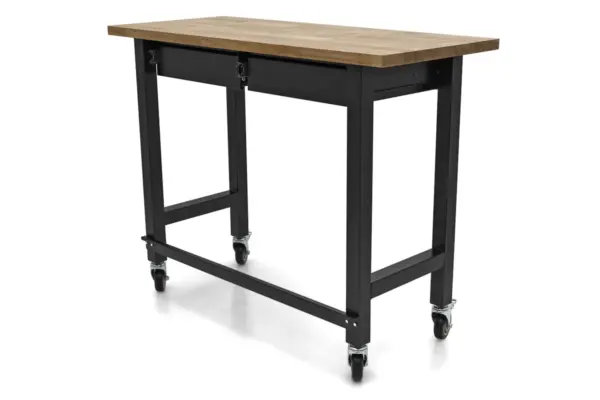 HBM Werkbank 122 cm mit 2 Schubladen, fahrbar, massive Holzarbeitsplatte, schwarz – Bild 4