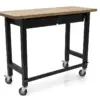 HBM Werkbank 122 cm mit 2 Schubladen, fahrbar, massive Holzarbeitsplatte, schwarz – Bild 5