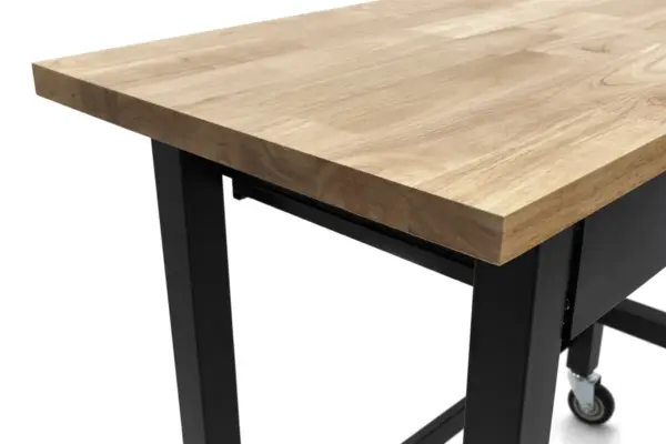 HBM Werkbank 122 cm mit 2 Schubladen, fahrbar, massive Holzarbeitsplatte, schwarz – Bild 6