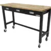 HBM Werkbank 152 cm mit 3 Schubladen, fahrbar, massive Holzarbeitsplatte, schwarz