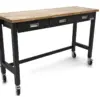HBM Werkbank 152 cm mit 3 Schubladen, fahrbar, massive Holzarbeitsplatte, schwarz – Bild 2