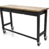 HBM Werkbank 152 cm mit 3 Schubladen, fahrbar, massive Holzarbeitsplatte, schwarz – Bild 3