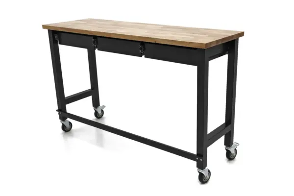 HBM Werkbank 152 cm mit 3 Schubladen, fahrbar, massive Holzarbeitsplatte, schwarz – Bild 3