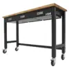 HBM Werkbank 152 cm mit 3 Schubladen, fahrbar, massive Holzarbeitsplatte, schwarz – Bild 4
