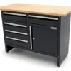 HBM Werkbank 120 cm mit 5 Schubladen und Tür, massive Holzarbeitsplatte, schwarz