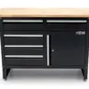 HBM Werkbank 120 cm mit 5 Schubladen und Tür, massive Holzarbeitsplatte, schwarz – Bild 2