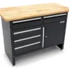 HBM Werkbank 120 cm mit 5 Schubladen und Tür, massive Holzarbeitsplatte, schwarz – Bild 3
