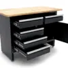 HBM Werkbank 120 cm mit 5 Schubladen und Tür, massive Holzarbeitsplatte, schwarz – Bild 4
