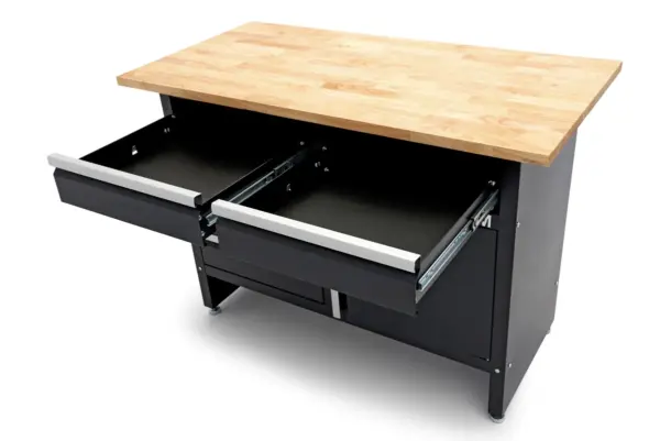 HBM Werkbank 120 cm mit 5 Schubladen und Tür, massive Holzarbeitsplatte, schwarz – Bild 6