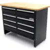 HBM Werkbank 120 cm mit 8 Schubladen, massive Holzarbeitsplatte, schwarz