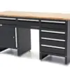 HBM Werkbank 171 cm mit 6 Schubladen und Tür, massive Holzarbeitsplatte, schwarz