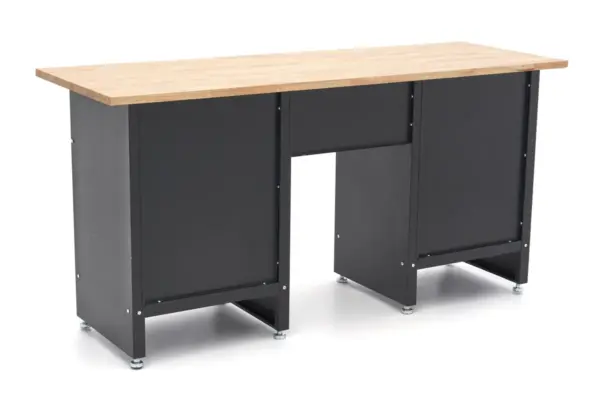 HBM Werkbank 171 cm mit 6 Schubladen und Tür, massive Holzarbeitsplatte, schwarz – Bild 3