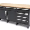 HBM Werkbank 171 cm mit 6 Schubladen und 2 Türen, massive Holzarbeitsplatte, schwarz