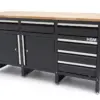 HBM Werkbank 171 cm mit 6 Schubladen und 2 Türen, massive Holzarbeitsplatte, schwarz – Bild 2