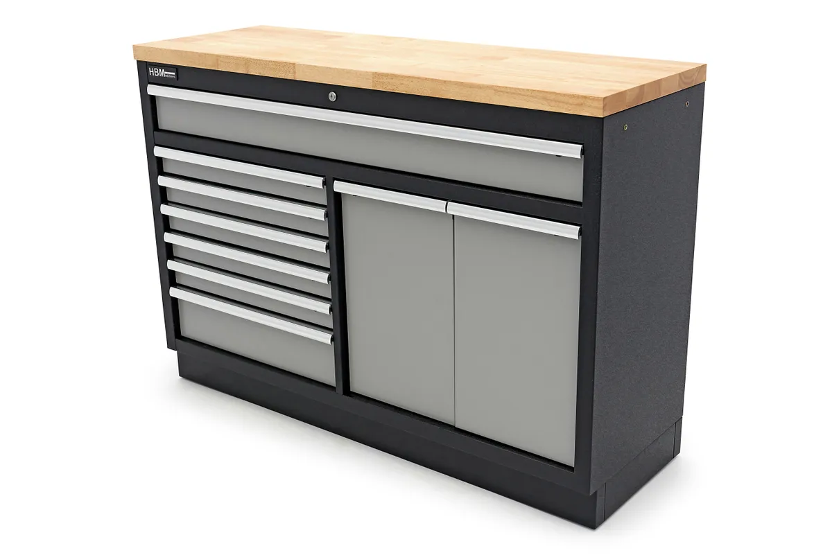 HBM professioneller Werkzeugschrank 136 cm mit 9 Schubladen, Werkbank für Werkstattausrüstung