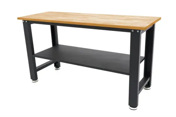 HBM höhenverstellbare Werkbank 160 cm, massive Holzarbeitsplatte, schwarz