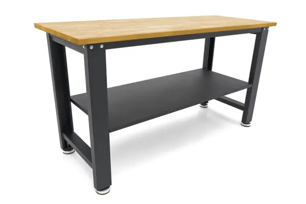 HBM höhenverstellbare Werkbank 160 cm, massive Holzarbeitsplatte, schwarz – Bild 2