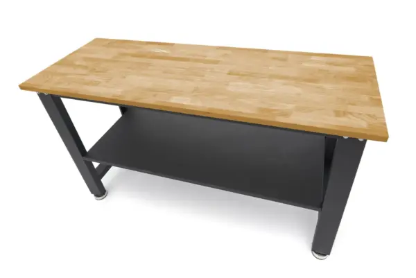 HBM höhenverstellbare Werkbank 160 cm, massive Holzarbeitsplatte, schwarz – Bild 3