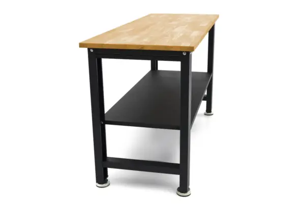 HBM höhenverstellbare Werkbank 160 cm, massive Holzarbeitsplatte, schwarz – Bild 4