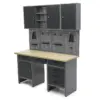 HBM Werkbank 160 cm mit 6 Schubladen, Schrankwand und Rückwand, schwarz, grau