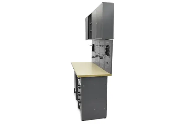 HBM Werkbank 160 cm mit 6 Schubladen, Schrankwand und Rückwand, schwarz, grau – Bild 2