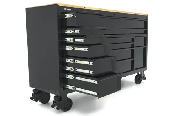 HBM Werkzeugwagen, 14 Schubladen, 182 cm, schwarz – Bild 5