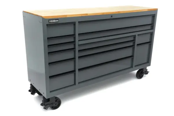 HBM Werkzeugwagen, 14 Schubladen, 182 cm, grau – Bild 2