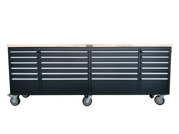 HBM Werkzeugwagen mit Holzarbeitsplatte, 258 cm, schwarz