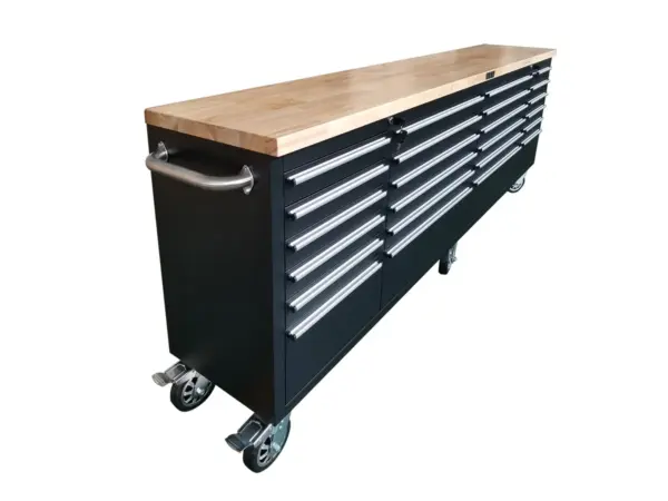 HBM Werkzeugwagen mit Holzarbeitsplatte, 258 cm, schwarz – Bild 5