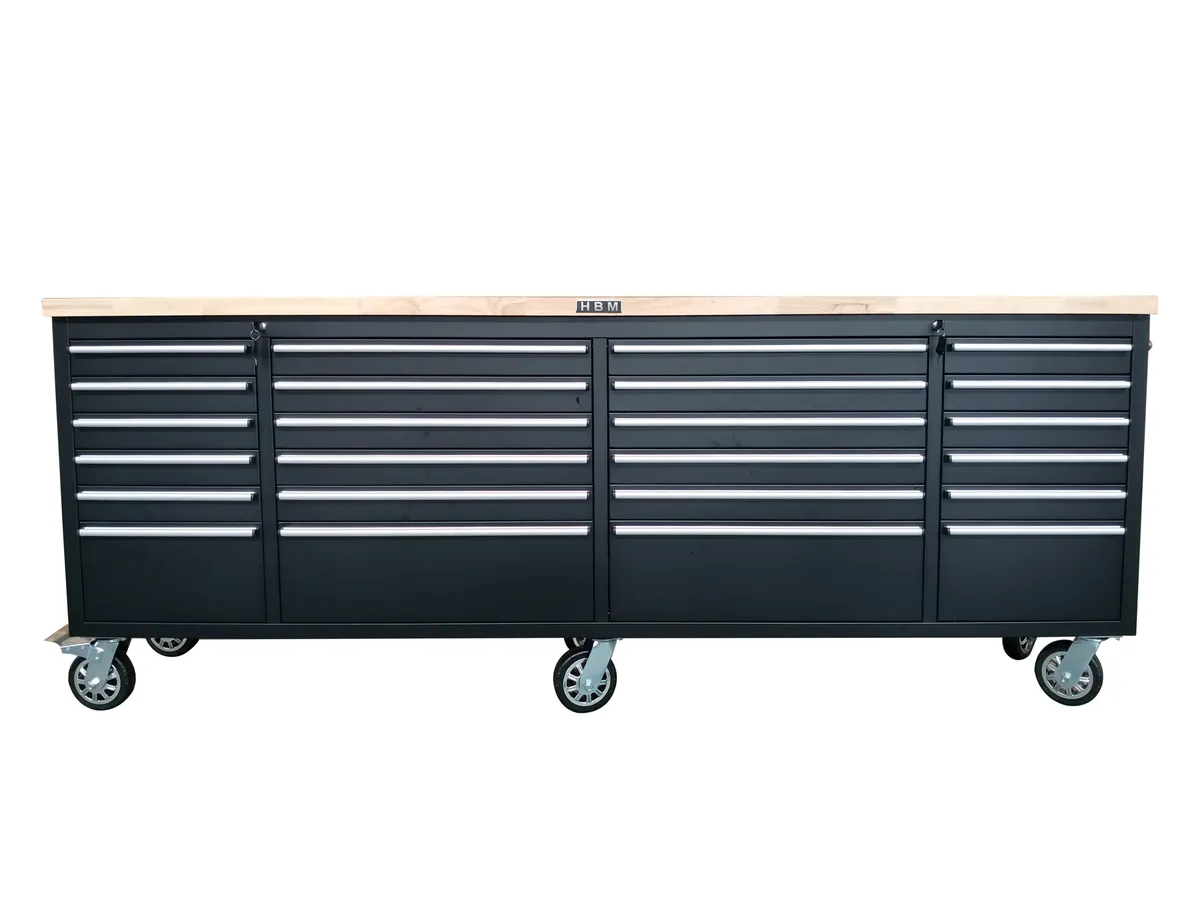 HBM Werkzeugwagen mit Holzarbeitsplatte, 258 cm, schwarz
