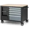 HBM Werkzeugwagen, mobile Werkbank 114 cm mit Holzarbeitsplatte, Schwarz/Grau