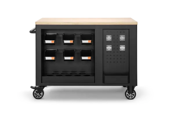 HBM Werkzeugwagen, mobile Werkbank 114 cm mit Holzarbeitsplatte, Schwarz/Grau – Bild 2